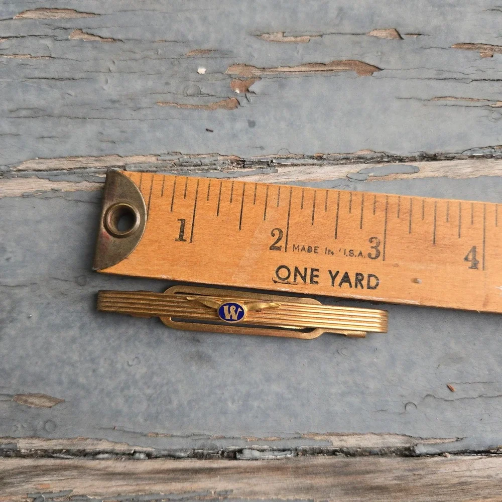 Vtg Ty King Tie‎ Clip Gold Blue Enamel W Logo Men 3